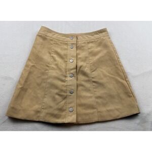 HM Divided Faux Suede Snap Front Mini Skirt Tan Sz 4 A-Line NWT